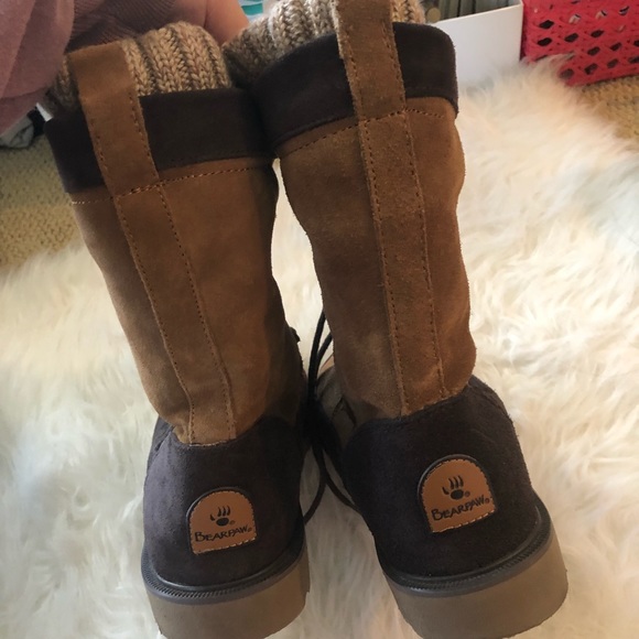 BEARPAW Brown Winter Boots Hike 9 Thick Sturdy cut trail hiking boots booties - Picture 3 of 7